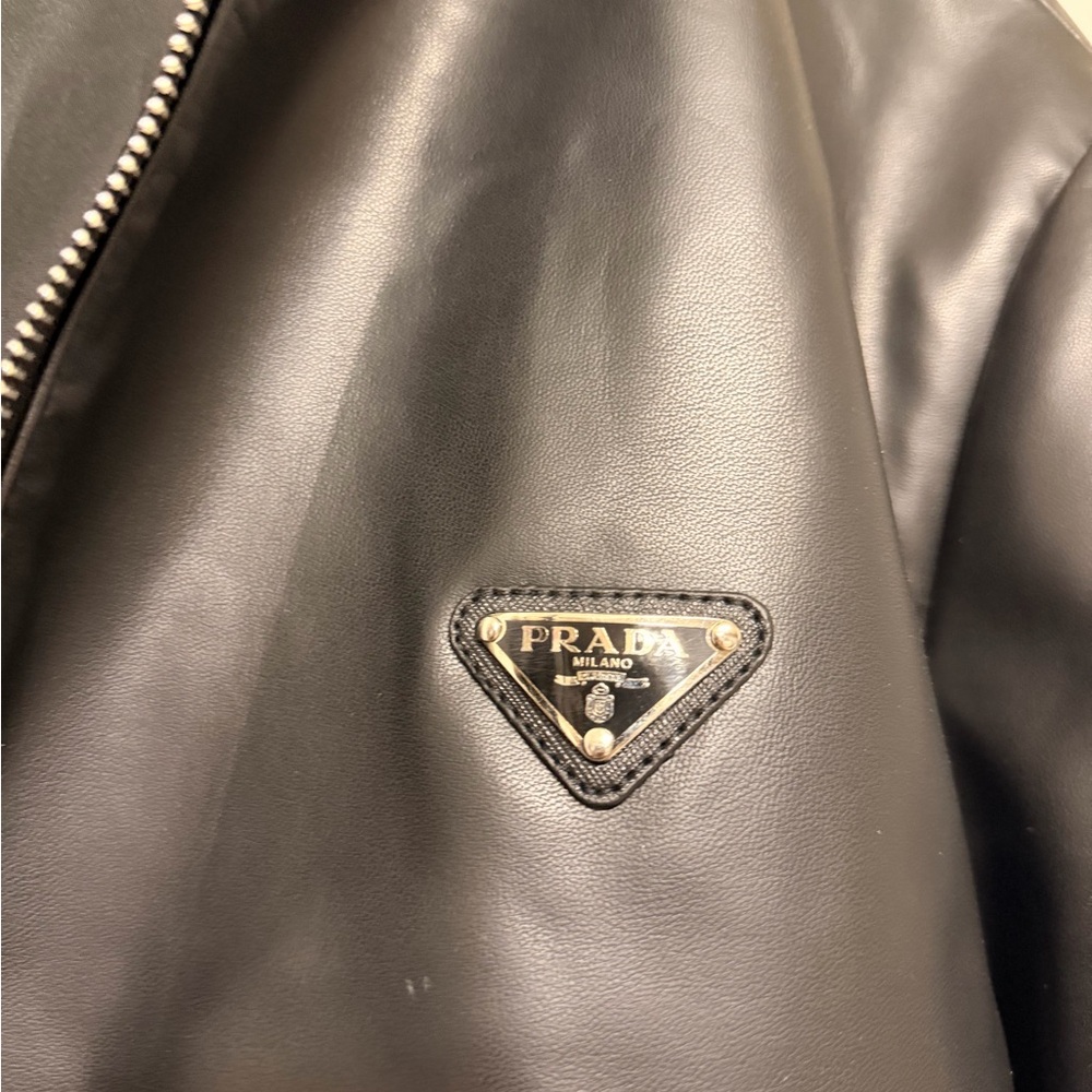 Prada Black Nappa Leather Collar Zip Jacket - Picture 4 of 11